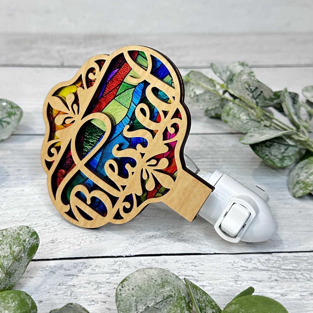 Blessed Handmade Faux Stained Glass Night Light Plug In Rainbow Accent Light - Picture 3 of 8